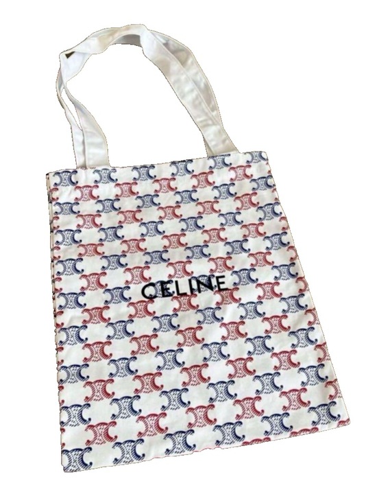 Celine Handbags - Celine White Tote with Red & Blue Triomphe Print